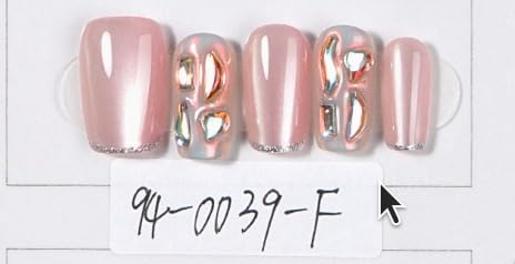 Press on Nails, Pink with Silver Chrome Accents, Glossy Finish