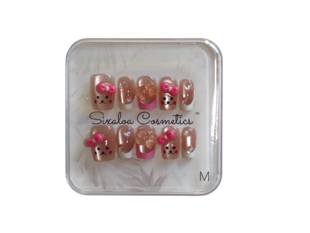 Press-on Nails Pink Bear Design - Medium