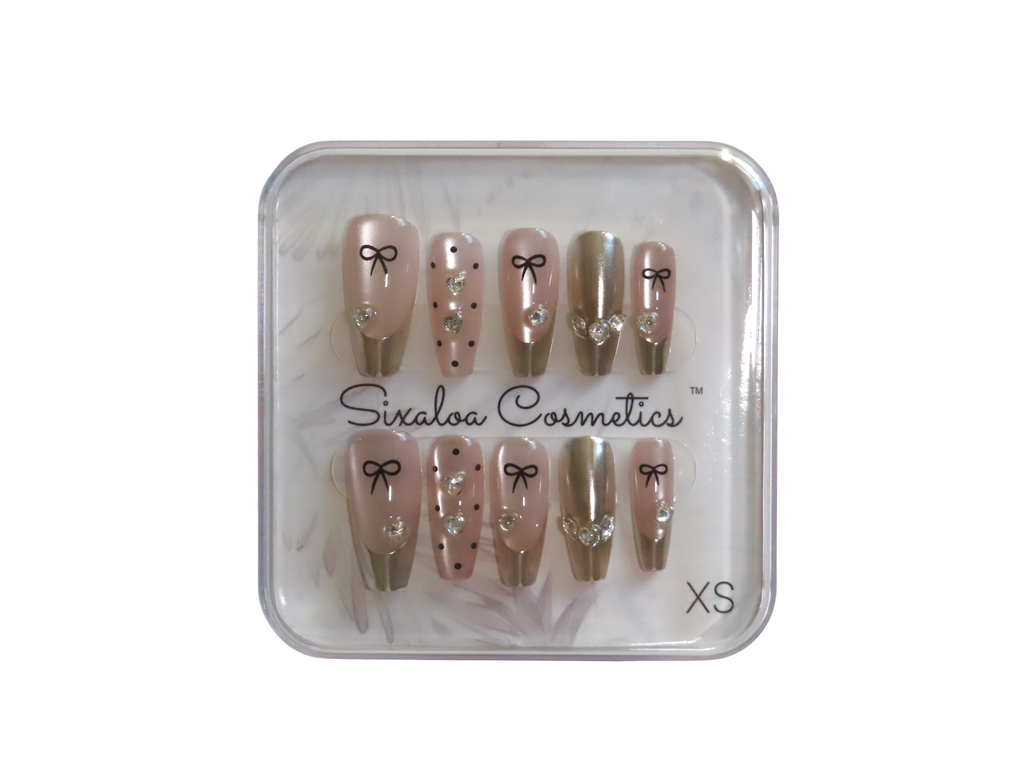 Pink Rhinestones Bow Chrome Ombre Press-on Nails - Extra Small