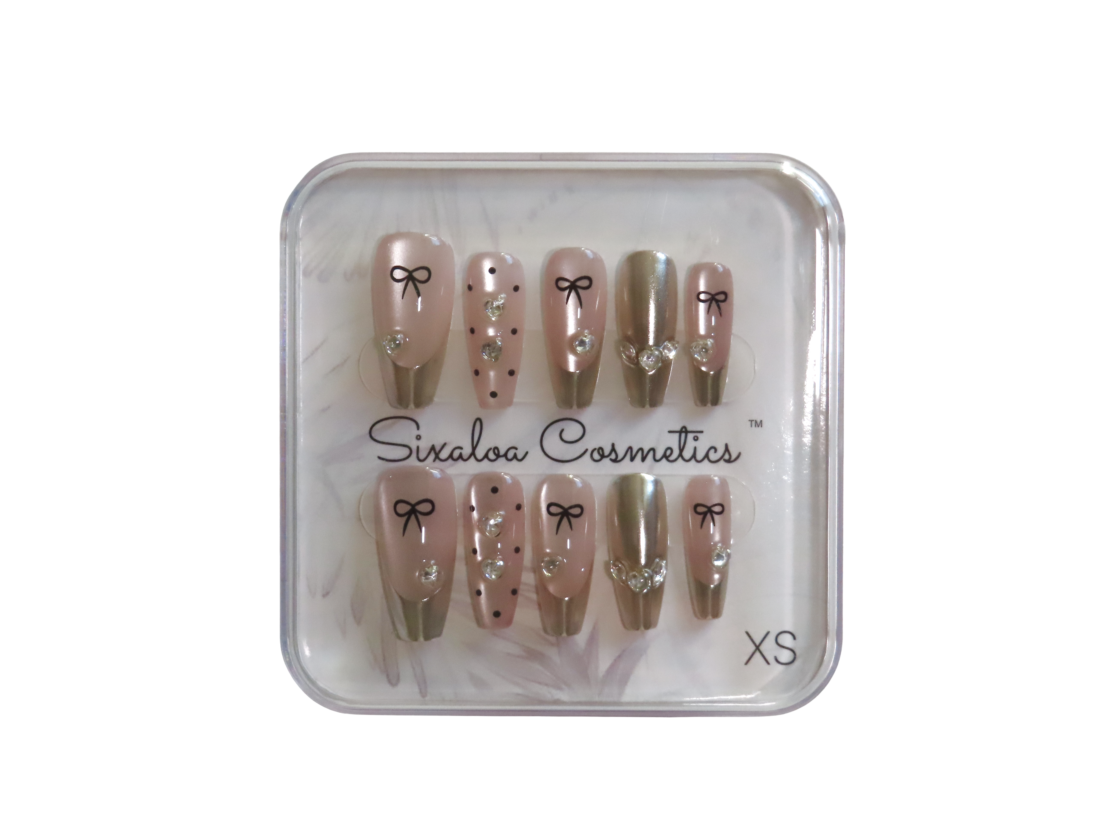 Pink Rhinestones Bow Chrome Ombre Press-on Nails - Extra Small