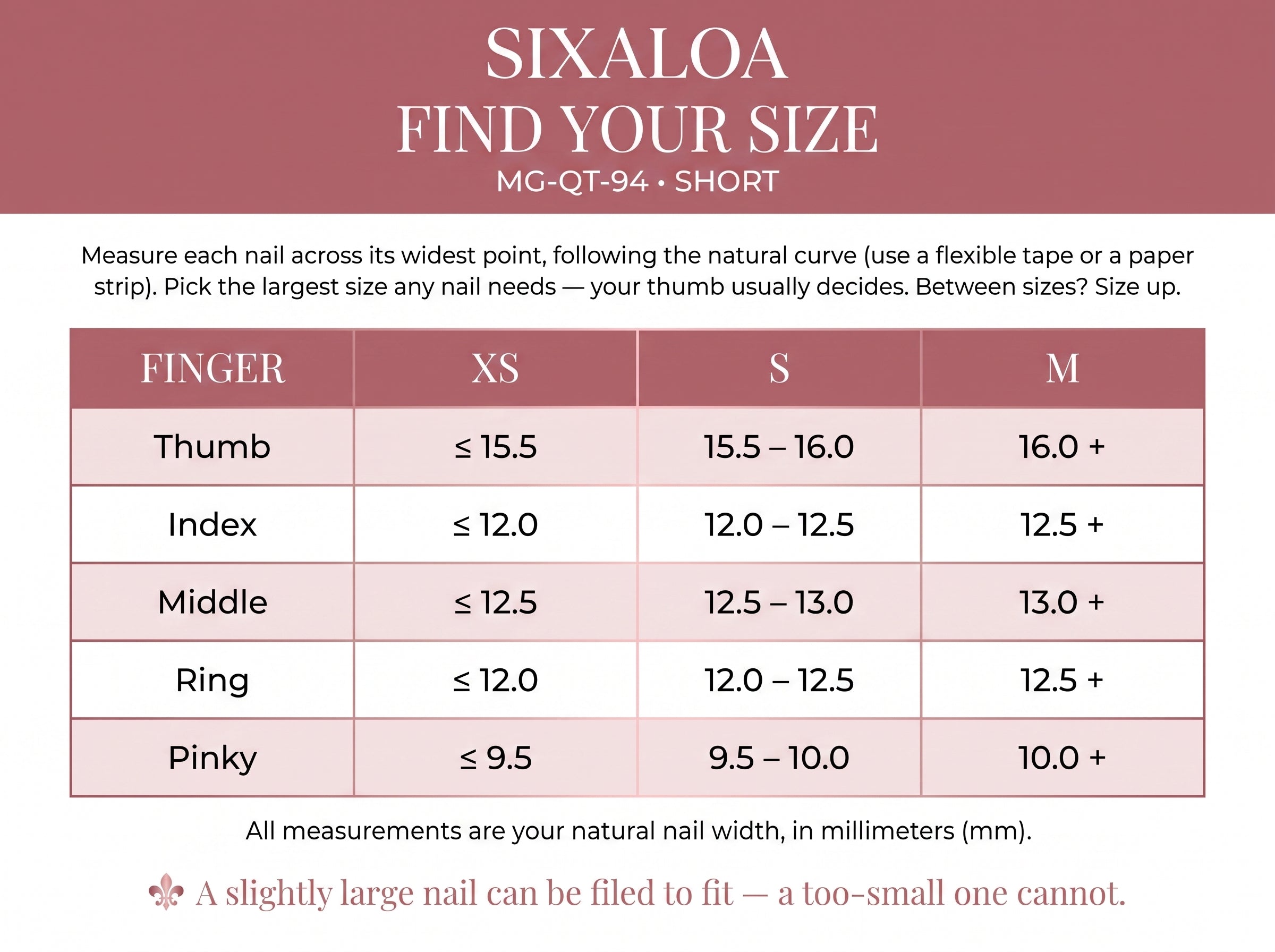 Sixaloa size chart — find your size