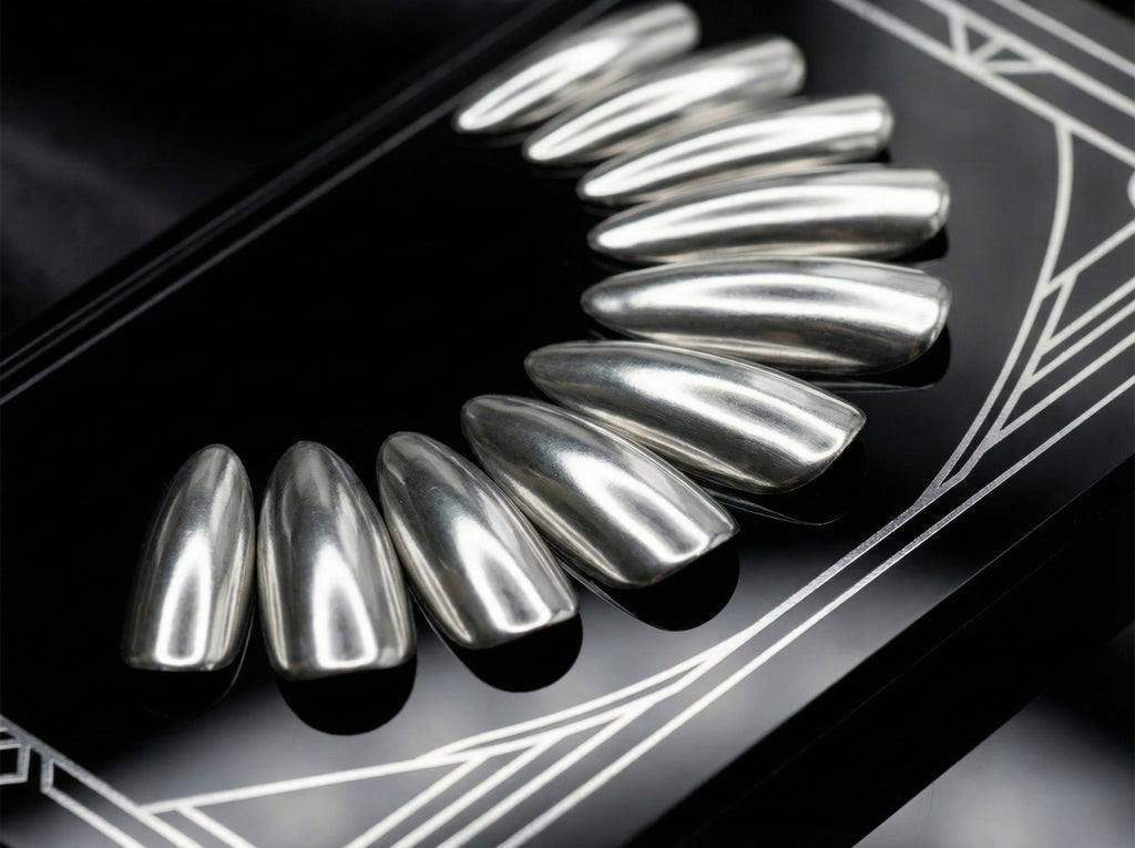 Mirror Chrome Silver press-on nails detail shot