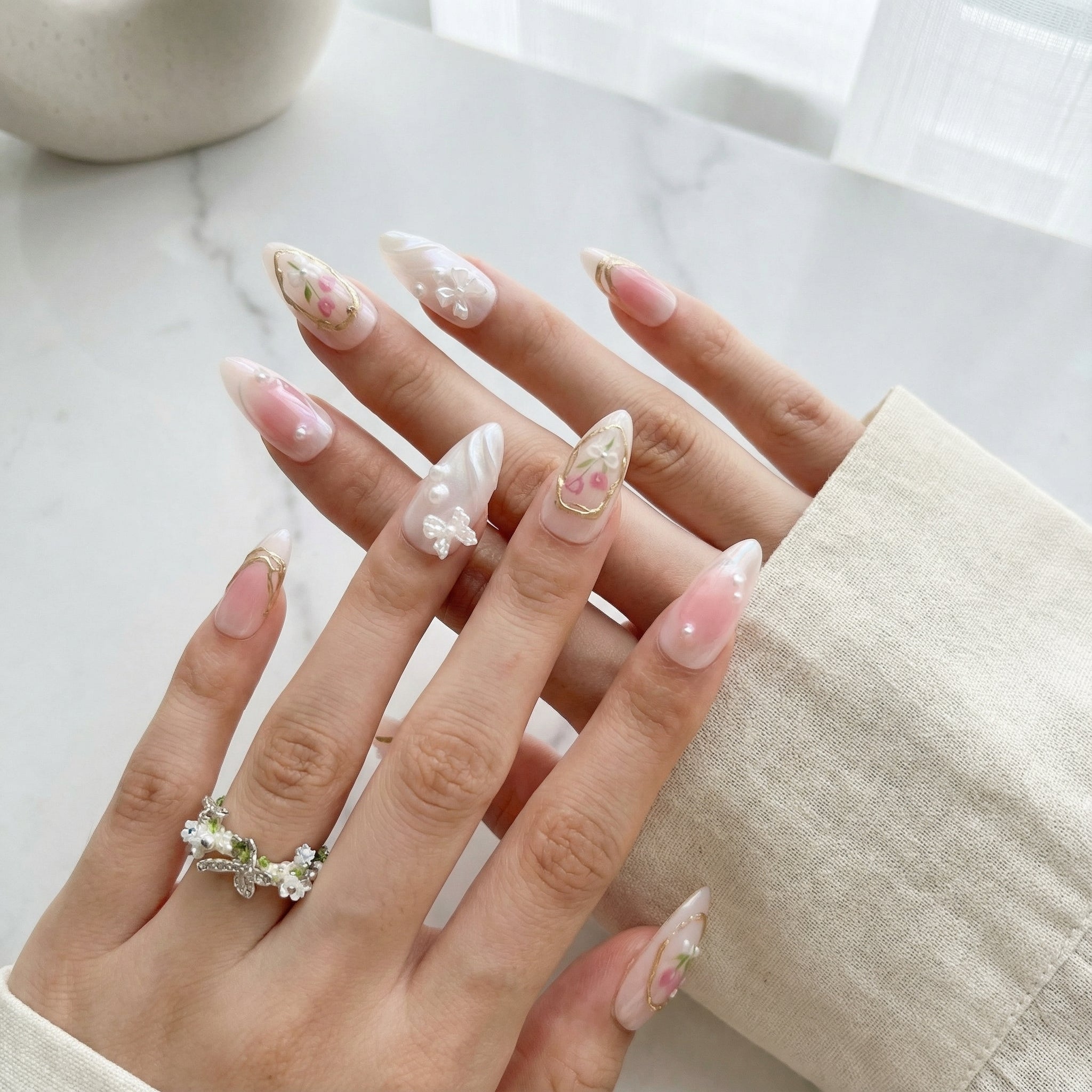 Spring Tulip Blossom press-on nails - lifestyle shot